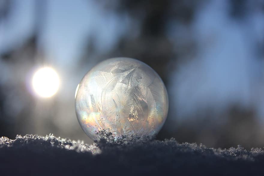 ледяной шар, пузырь, замороженный, лед, снег, мороз, зима