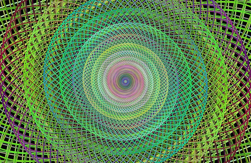 fraktal, spiralformet, buet, grøn, farve, farverig, baggrund, udsmykkede, vride, rotation, hvirvel