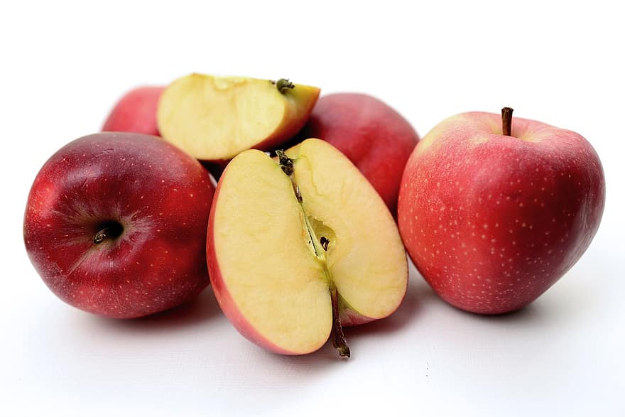 appels, fruit, voedsel, rode appels, plak, gezond, vitaminen, rijp, biologisch, natuurlijk, produceren