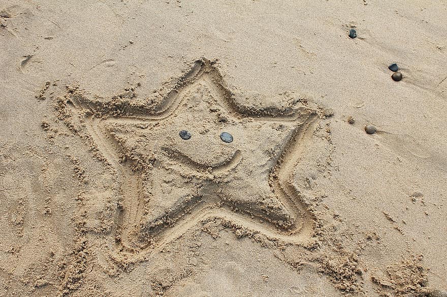 رمال ، شاطئ بحر ، رسم رمال نجم البحر