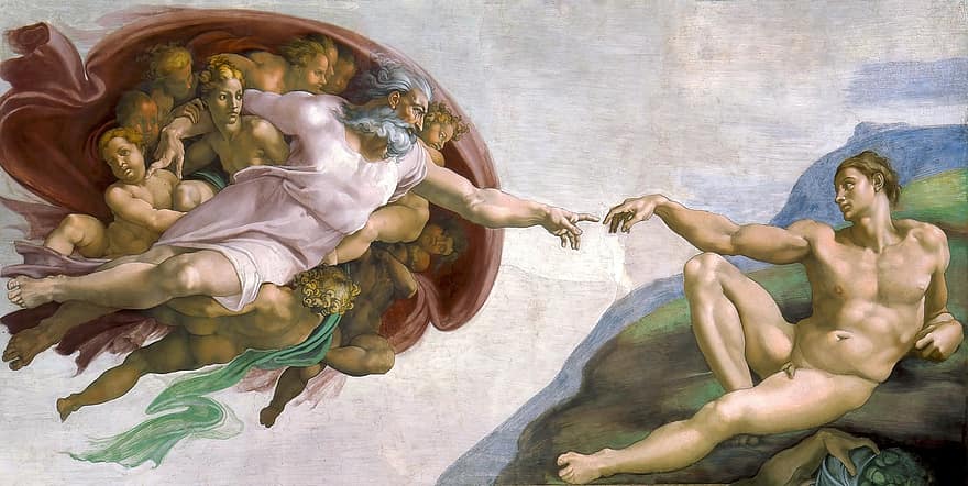 그림, 아담의 창조, 미켈란젤로, 프레스코 화, 미술