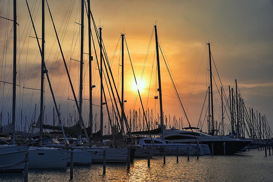 Yachts, Marina, Sun, Sea, Sunset, Boats, Harbor, Dusk, Yacht Club, Sail Boats, Port