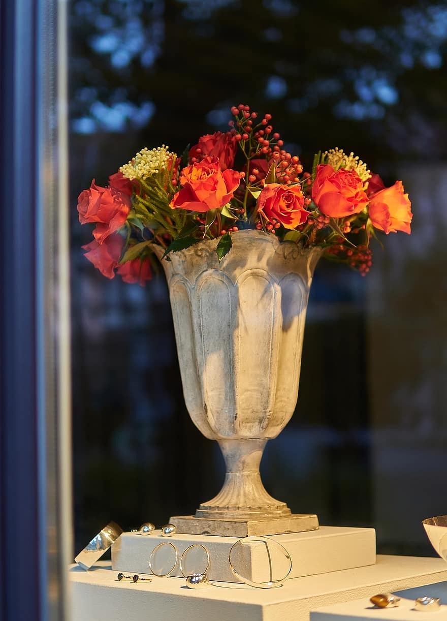 vitrine, fleurs, bouquet