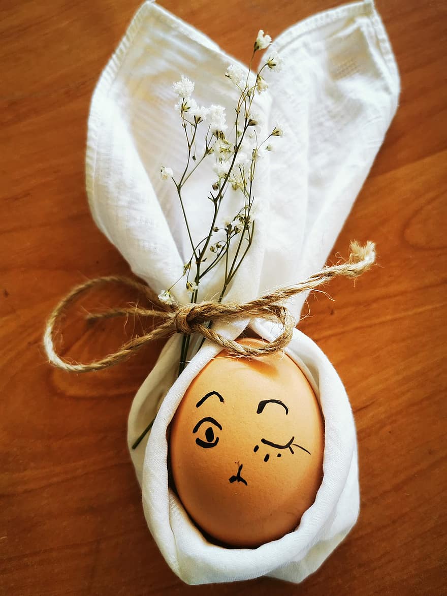 Egg, Face, Expression, Wink, Easter, Flowers, Fabric, Cloth, Decoration