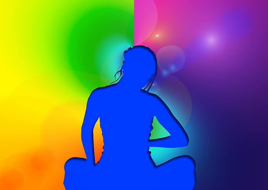 meditació, reflexió, dona, persona, amb potes, posta de sol, onada, cercle, mig, centre, transcendència
