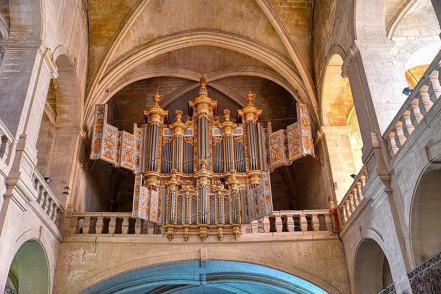 organ, gereja, alat musik, Katedral, Arsitektur, agama, uzés, Kekristenan, tempat terkenal, dalam ruangan, katolik