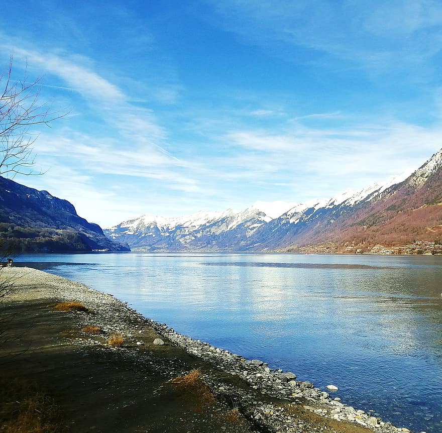 lake brienz, innsjø, Sveits, fjellene, natur, vann, utendørs, fjell, blå, landskap, snø