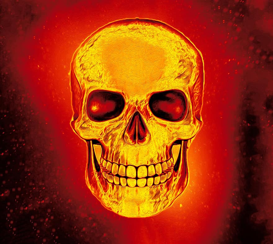 cranio, fuoco, Halloween, Morte, capo, osso, scheletro, lava, rosso, ardente, spaventoso