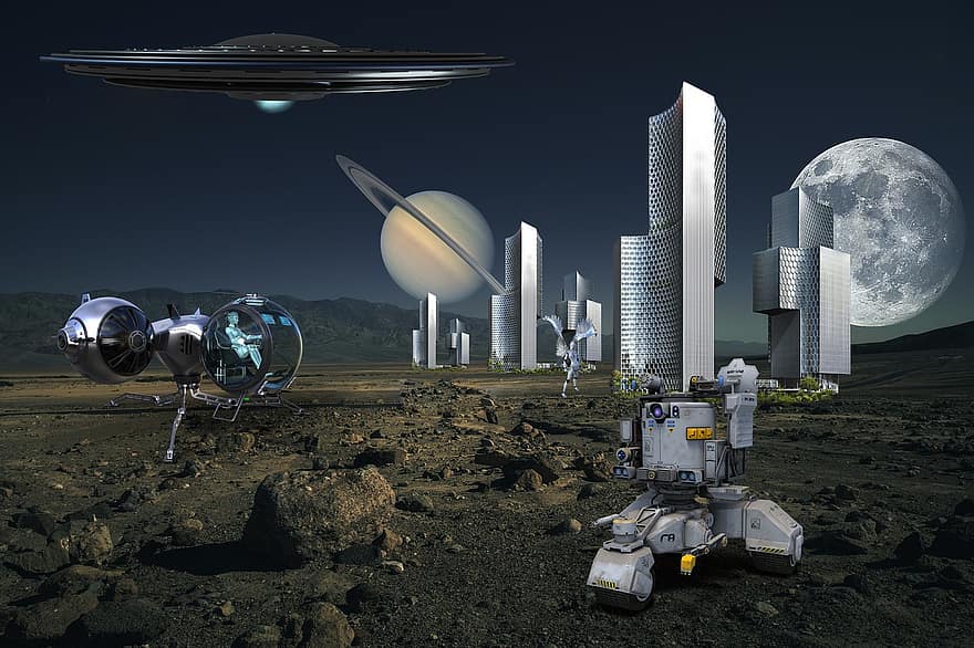 baggrund, plads, planeter, robotter, Rumskibe, Engel, fantasi, digital kunst, videnskab, teknologi, rumskib