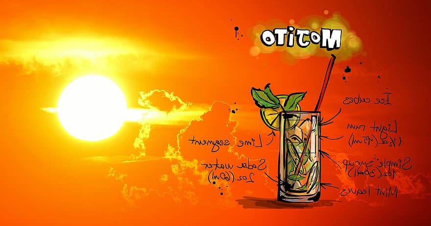 Mojito, Cocktail, Drink, Sunset, Alcohol, Recipe, Party, Alcoholic, Summer, Celebrate, Refreshment