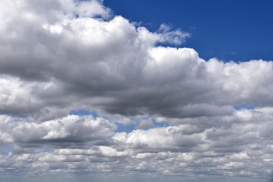 felhők, nagy felhők, gomolyfelhő, Fehér színű felhők, kék ég, időjárás, gomolyos rétegfelhő, zivatarfelhő, nimbosztrátusz