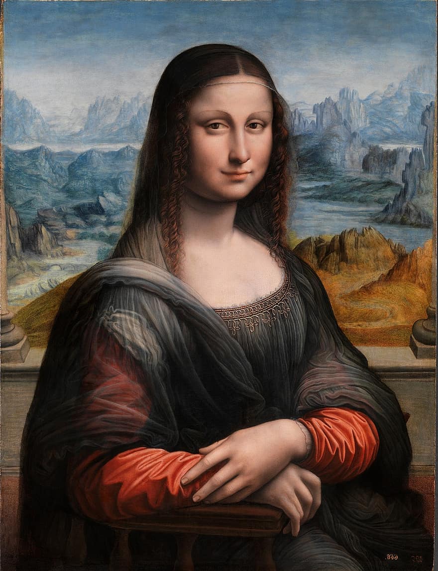 Mona Lisa, truhlářství, Leonardo da Vinci, usměj se, olejomalba, gioconda, Učedník Leonarda Da Vinciho, nádherná reprodukce, veřejná doména, muzeum prado, Madrid