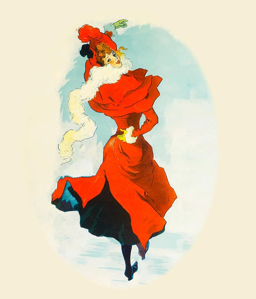 жінка, червоний, сукня, Вінтаж, Париж, портрет, живопис, самка, дівчина, танцювати, моди