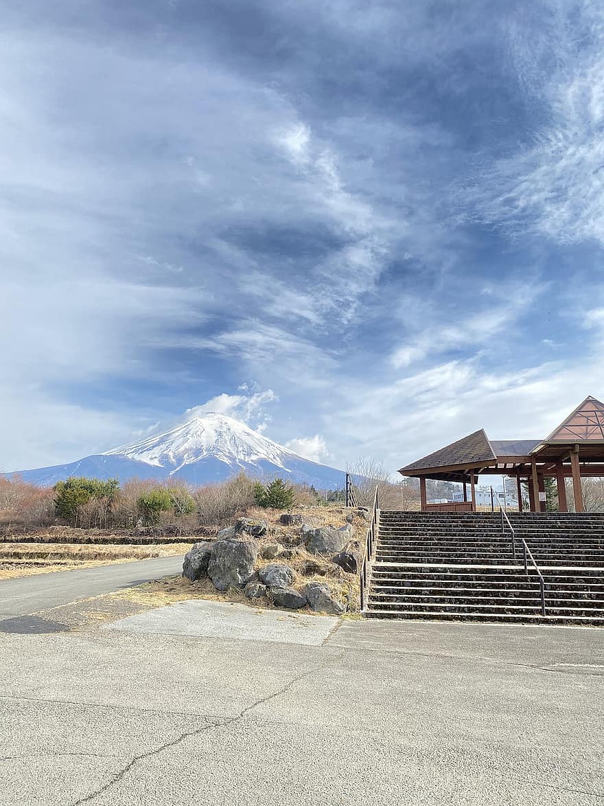 планината Фуджи, Япония, планина, небе, облаци, пътуване, проучване, син, пейзаж, сняг, планински връх