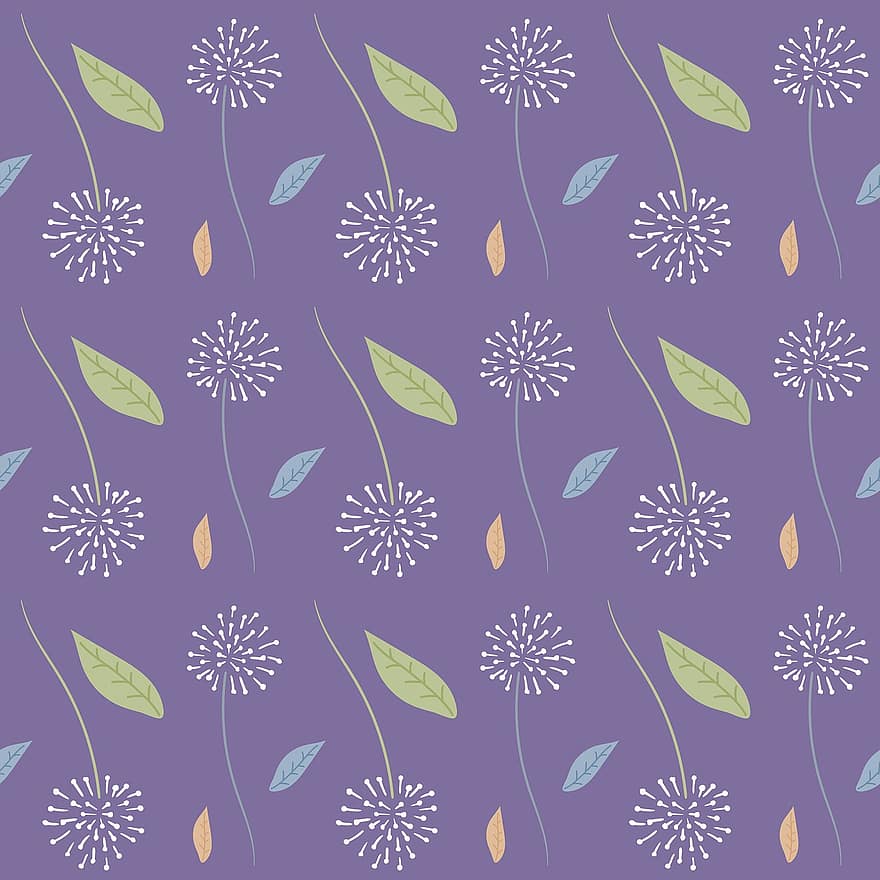 nahtlose Muster, Blumenhintergrund, violetter Hintergrund, Löwenzahn-Hintergrund, Lavendel Hintergrund
