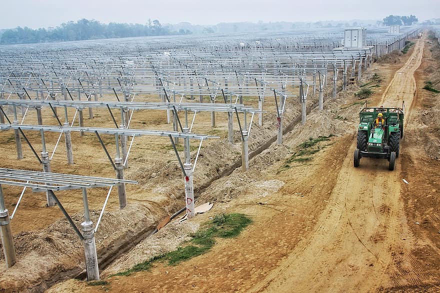 Solar Panels, Excavator, Machinery, Pathway, Trail, Plant, Bangladesh