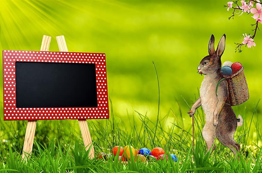 Великдень, весна, кролик, Великодній заєць, писанки, пасхальна листівка, з повагою, Вітальна листівка, трави, природи, зелений