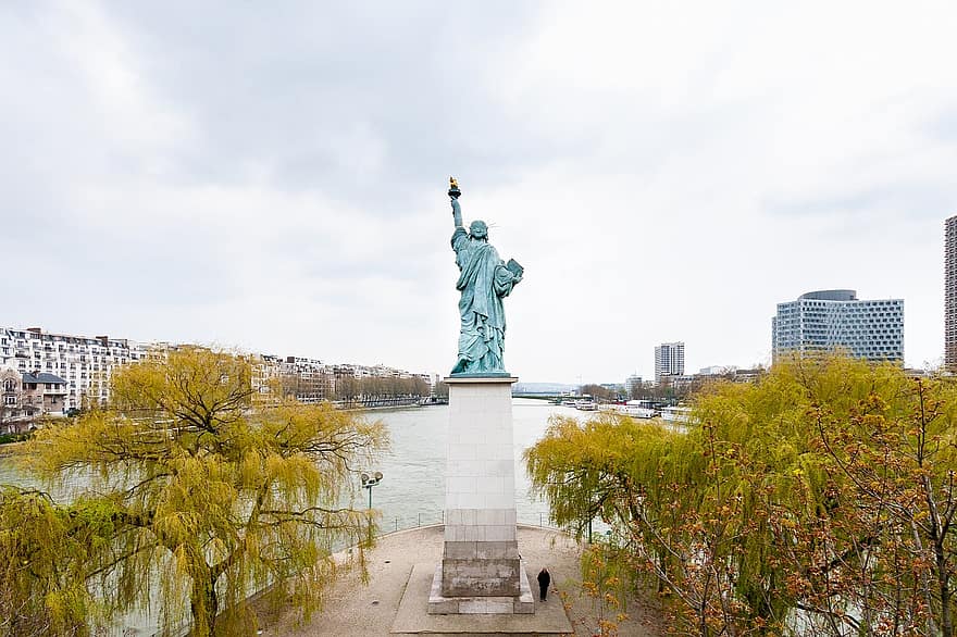arquitectura, europa, França, paris, riu, sena, estàtua de la Llibertat, lloc famós, estàtua, paisatge urbà, escultura