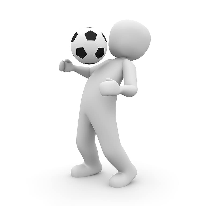 Fotball, atlet, 3d, sport, bevegelse, ball, konkurranse, aktivitet, person
