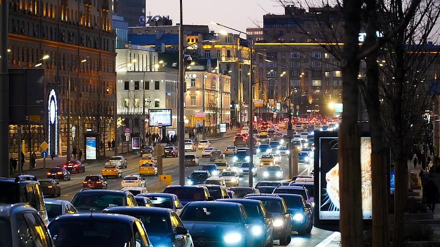 máquina, cidade, Moscou, Rússia, noite, rua, anel de jardim, carros, urbano, tráfego, carro