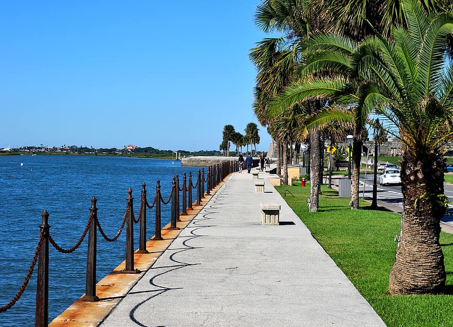 fiume Matanzas, lungomare, passerella, passeggiata sul fiume, Florida, paesaggio, estate, acqua, blu, costa, vacanze