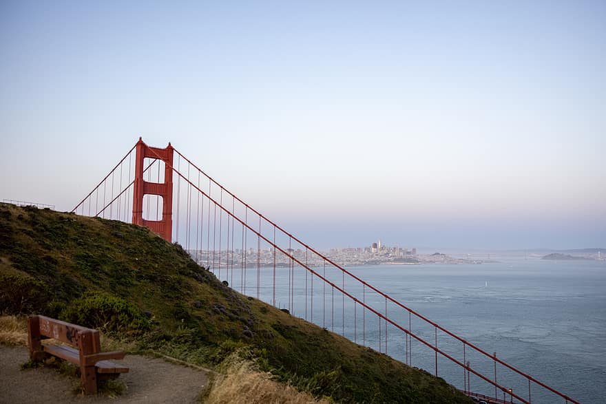 gylden, Port, bro, San Fransisco, usa, arkitektur, by, infrastruktur, vei, reise, vann