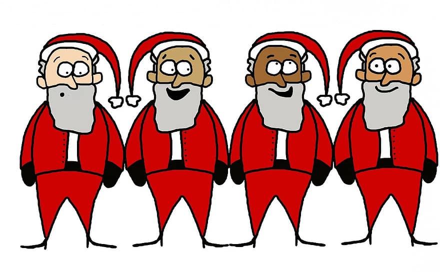 Santa, Urlaub, Weihnachten, Winter, Karikatur, saisonal, lustig, Einkaufszentrum, Gruppe