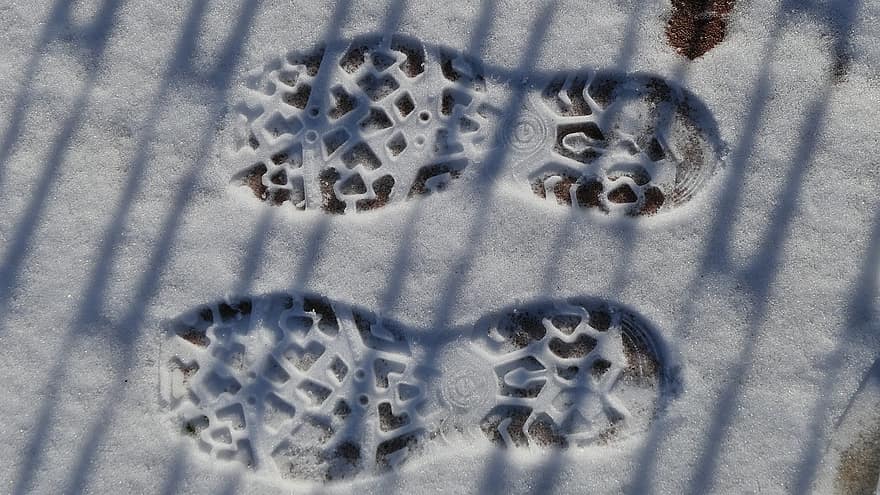 Fußabdrücke, Schnee, Winter, Hintergründe, Schatten, Muster, Fußabdruck, Blau, Gehen, Nahansicht, Fußweg