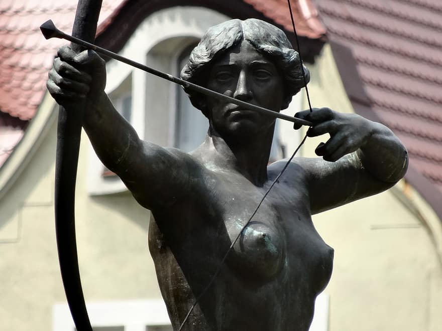 luczniczka, Bydgoszcz, statue, skulptur, figur, kunstværk, parkere, bue og pil