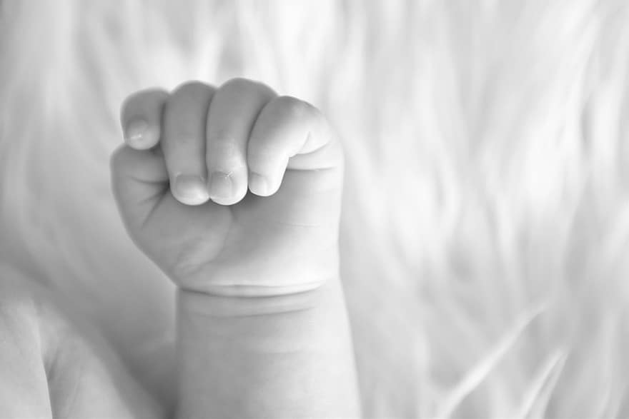 Child, Hand, Baby, Monochrome, close-up, human hand, black and white, small, cute, one person, human finger