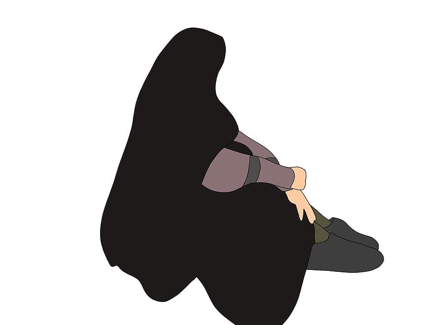 Woman, Muslim, Veil, Beauty, Pose, Lonely, Alone, Character, Cartoon, illustration, vector