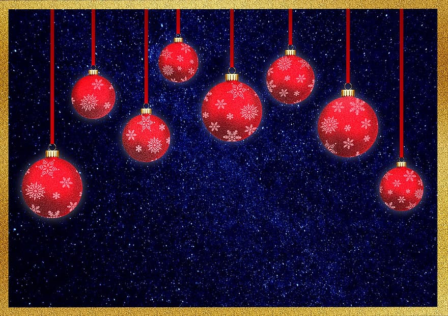 julbollar, ram, bakgrundsbild, stjärnbeströdd himmel, jul, bollar, ädel, dekoration, deco, julhälsning, julpynt
