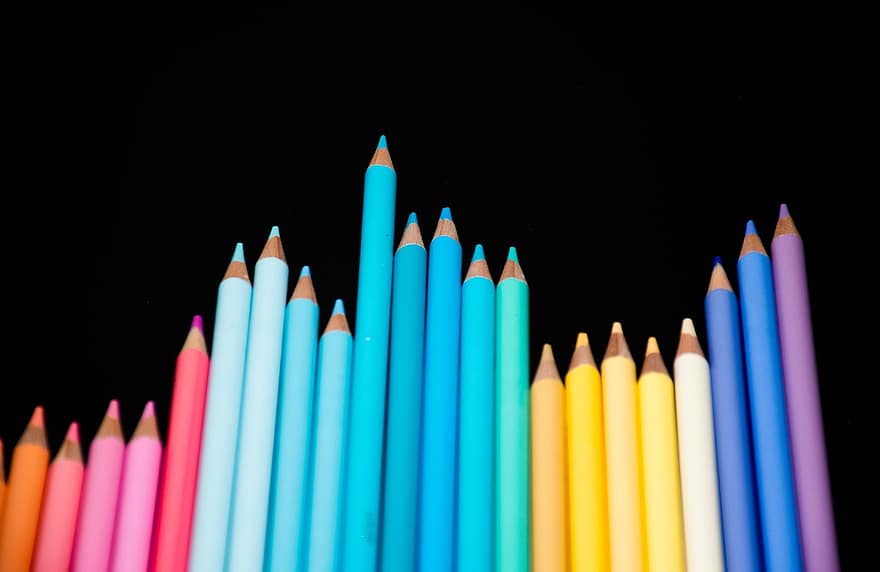 색깔이있는 연필, 화려한, 미술, 연필, 착색, 그림, 파스텔, 마카롱 색연필, 수채화 물감, 멀티 컬러, 푸른