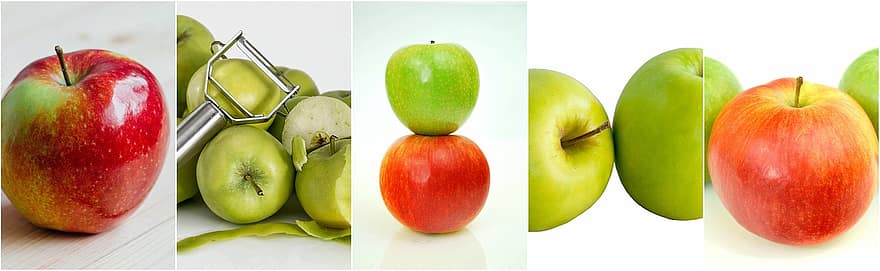 Mela, mele, frutta, dieta, perdita di peso, verde, collage di cibo, cibo, salutare, biologico, mangiare