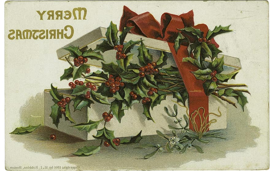 Noël, arc rouge, ruban, cadeau, décoration, vacances, boîte, présent