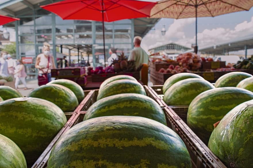 vannmelon, meloner, frukt, mat, sunn, søt, saftig, fersk, marked, bonde marked, bymarkedet