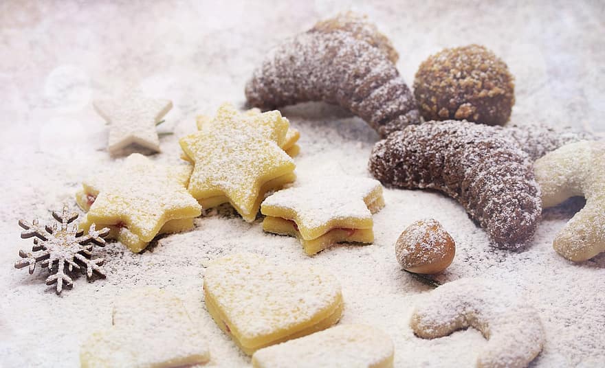 Christmas Cookies, Christmas, Pastry, Food, Baked, Snack, Dessert, Linecké, Sugar, Sweet, Traditional