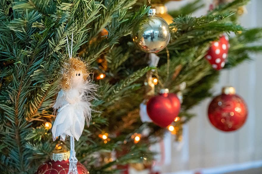 árbol, ángel, corazón, chuchería, decoración, pino, Navidad