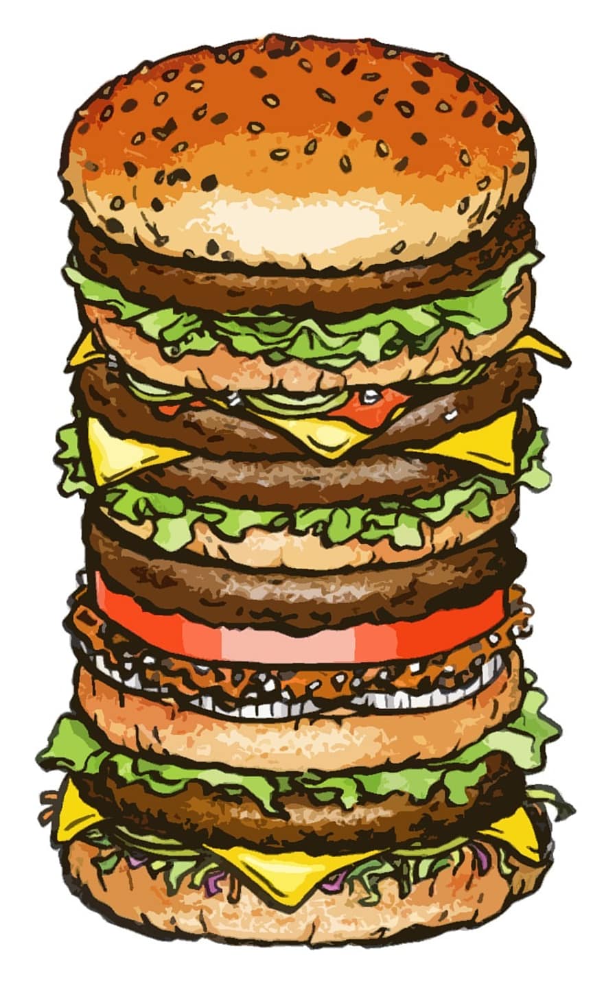 hamburger, stor, størrelse, frokost, mad