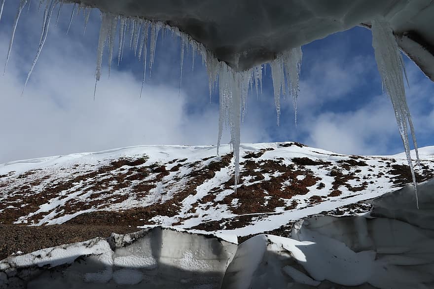 grotta di ghiaccio, ghiaccio, montagne, inverno