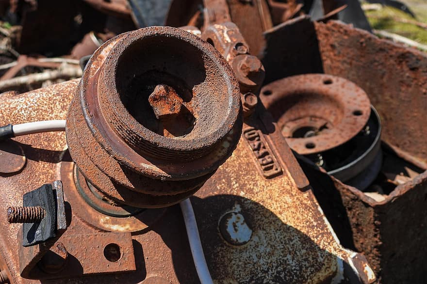 chatarra, escombros, disposición, planchar, metal, oxidado, industria, acero, antiguo, de cerca, parte de maquina