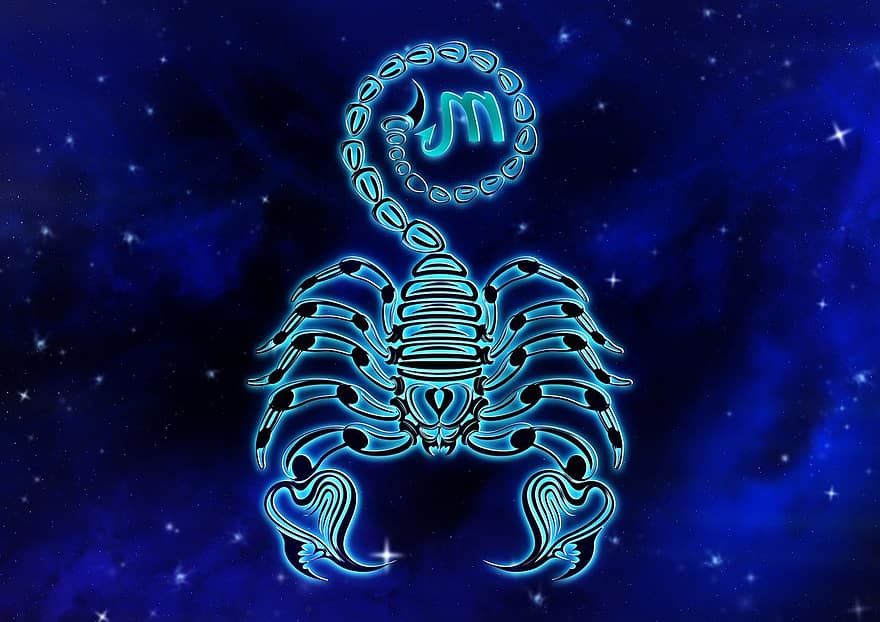 signo do zodíaco, Escorpião, horóscopo, desenhar, astrologia, interpretação, céu, brilhando, fundo, signos do zodíaco, constelações