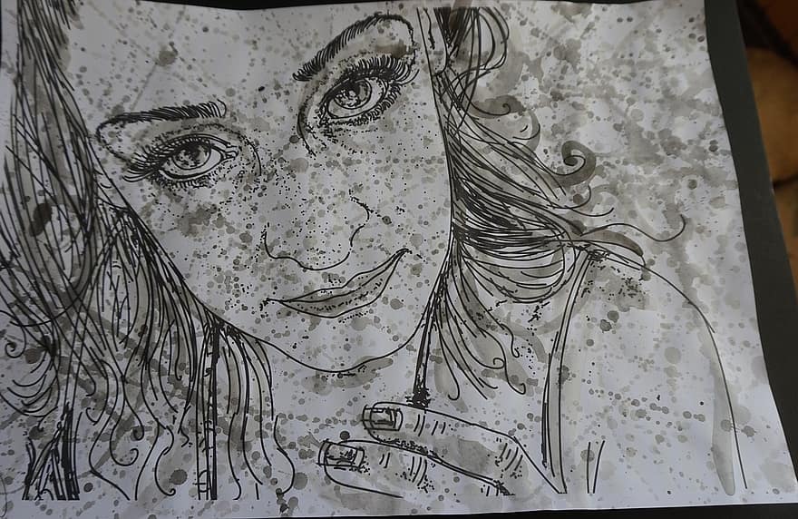 Face, Woman, Drawing, Self Portrait, Artistic, Line Art, Ink, Creative, Person, Eyes