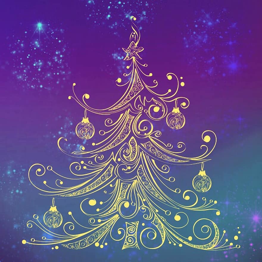 Kerstmis, dennenboom, komst, kerstboom, feestelijk, verlichting, achtergrond