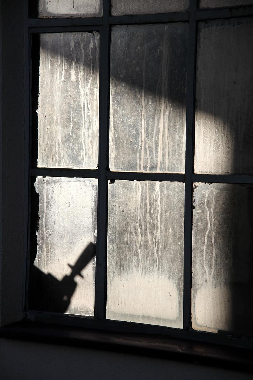 janela, vidro, lavar, grade, dentro de casa, origens, Sombrio, velho, arquitetura, fechar-se, olhando pela janela