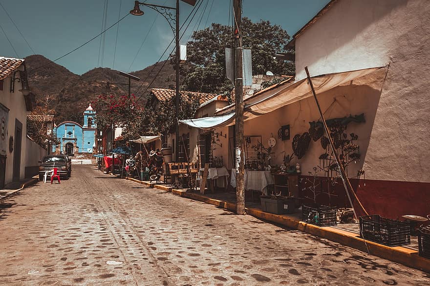 Malinalco, notte, città, Messico, commercio, strada, venditori ambulanti, villaggio, culture, architettura, posto famoso