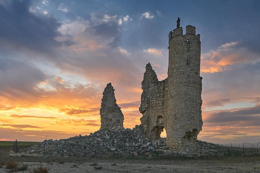 Castelo medieval, ruínas, por do sol, castelo, local historico, arquitetura, história, velho, ruína antiga, lugar famoso, crepúsculo