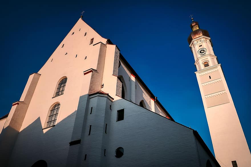 църква, църковна кула, Бавария, енорийска църква, архитектура, фасада