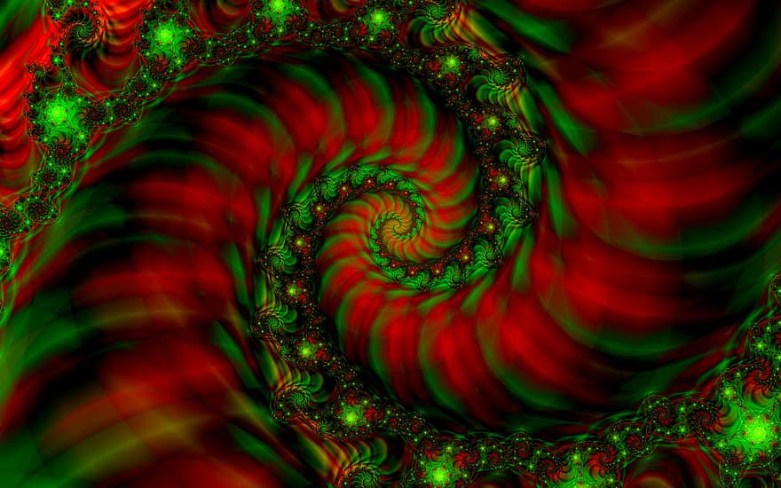 fraktal, Zielony, czerwony, spirala, szczęście, wir, spin, rogal