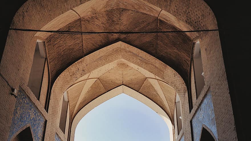oblouk, strop, starý, bazar, trh, historický, architektura, Írán